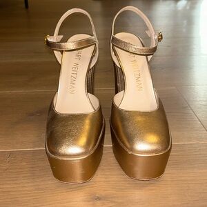 Stuart Weitzman Metallic Leather Platform pumps